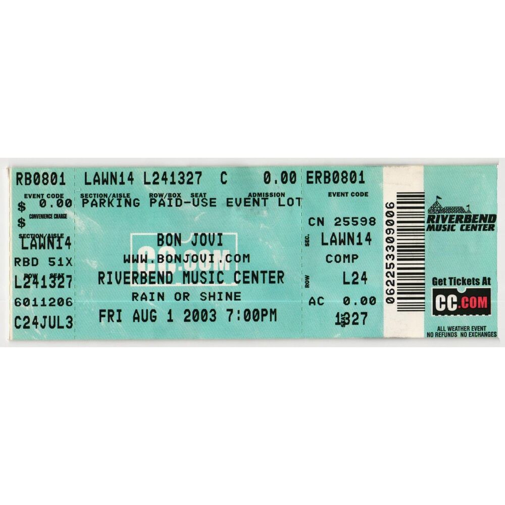 Vintage 2003 Bon Jovi Goo Goo Dolls Concert Ticket Stub Cincinnati OH Riverbend